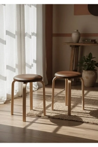  Hazar Deri Tabure, Papel Ayaklı 2 Adet Açık Kahve